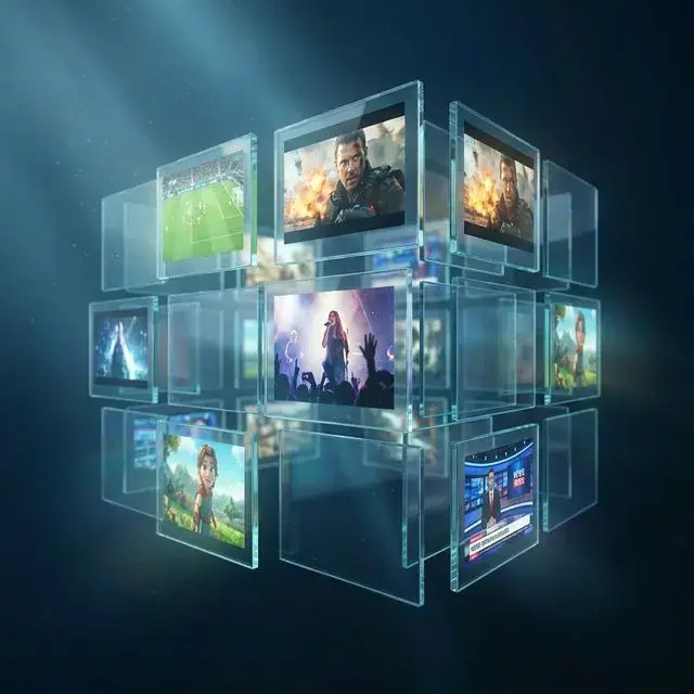 Floating wall of live TV channel screens