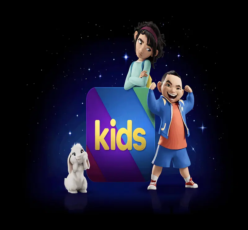 Cheerful cartoon characters from a kids TV section